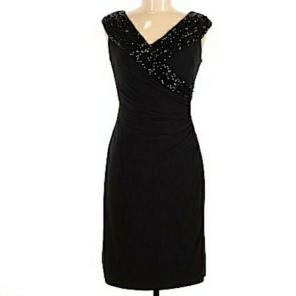 Vtg Cocktail Beaded Shawl Sleeveless Tea Length Bodycon Ralph Lauren Black Sz 6 - Picture 2 of 11